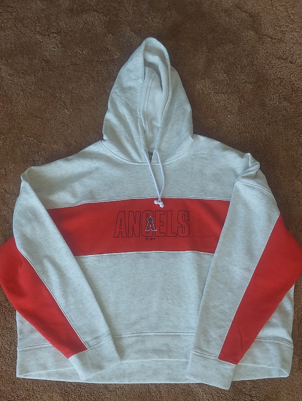 Angels LA Major League Baseball MLB Fanatics Gray and Red Colorblock Hoodie
